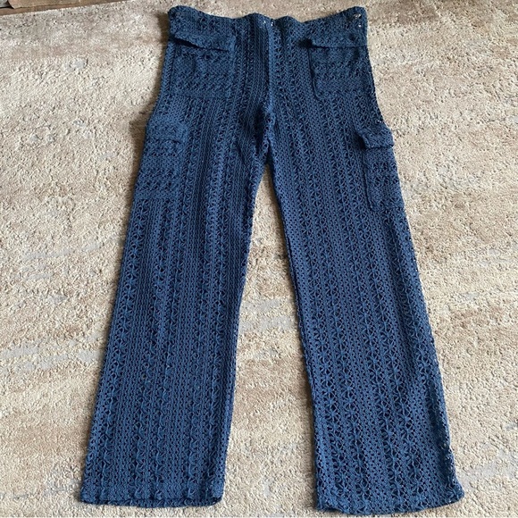 Blanco by Nature Crochet Beach Pants Knitted Pull On Drawstring Waist Teal: Med - Picture 9 of 10